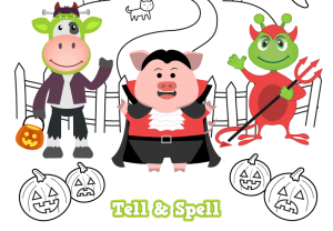 Tell & Spell Characters dressed up in Halloween costumes